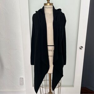 Black autumn cashmere hooded wrap open front cardigan sweater XS.